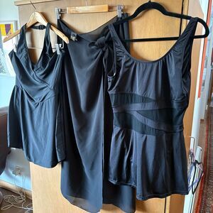 90s One-Piece Skirt Swimsuit Bundle: 2 Sun Streak Swimsuits size 14 + 1 Sarong
